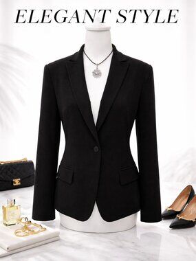 Jones New York Size 10 Blazer Black Textured 1 Button Pockets